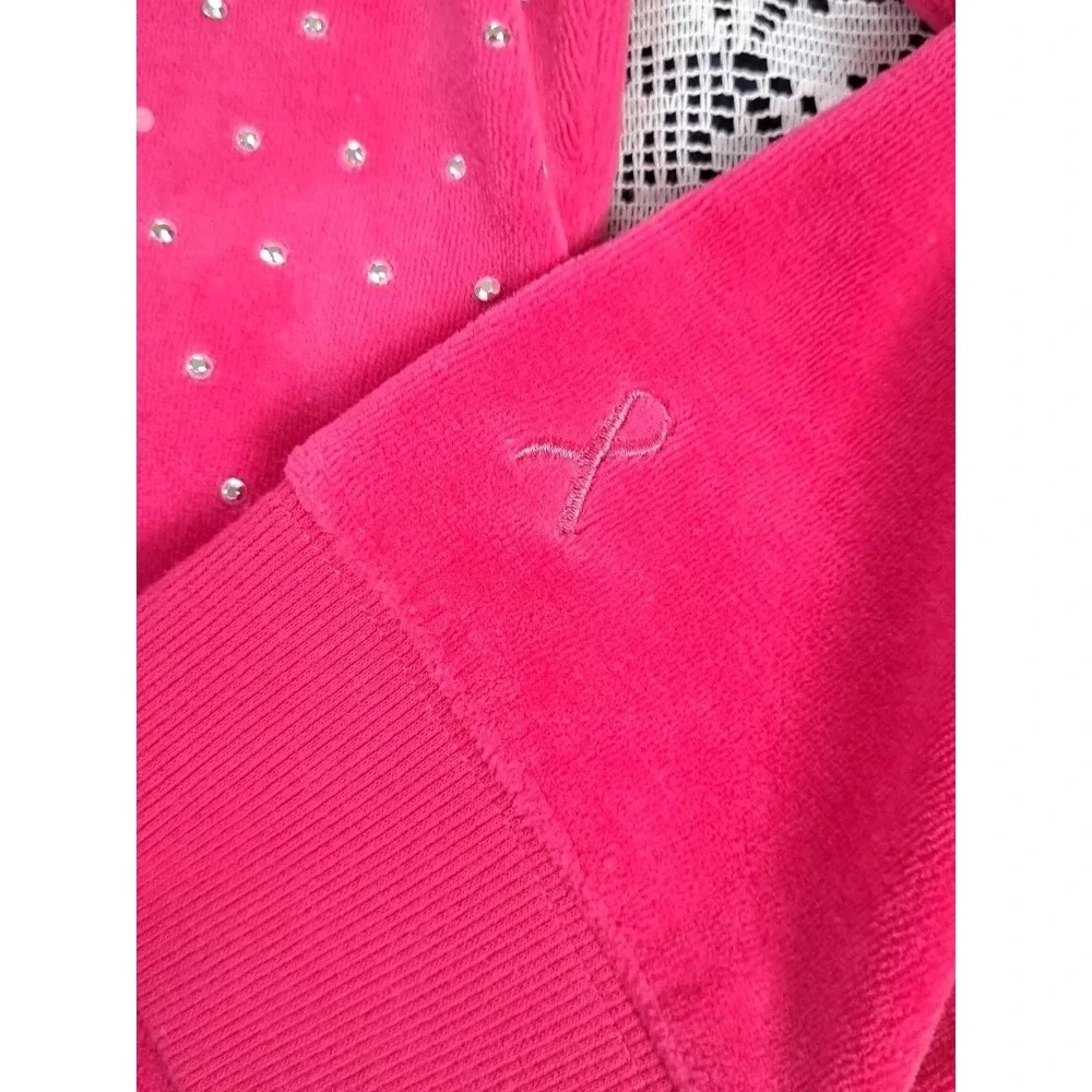 Laura Ashley Pink Velour Tracksuit Set XL Rhinestone‎ Zip Jacket Wide Leg Pants